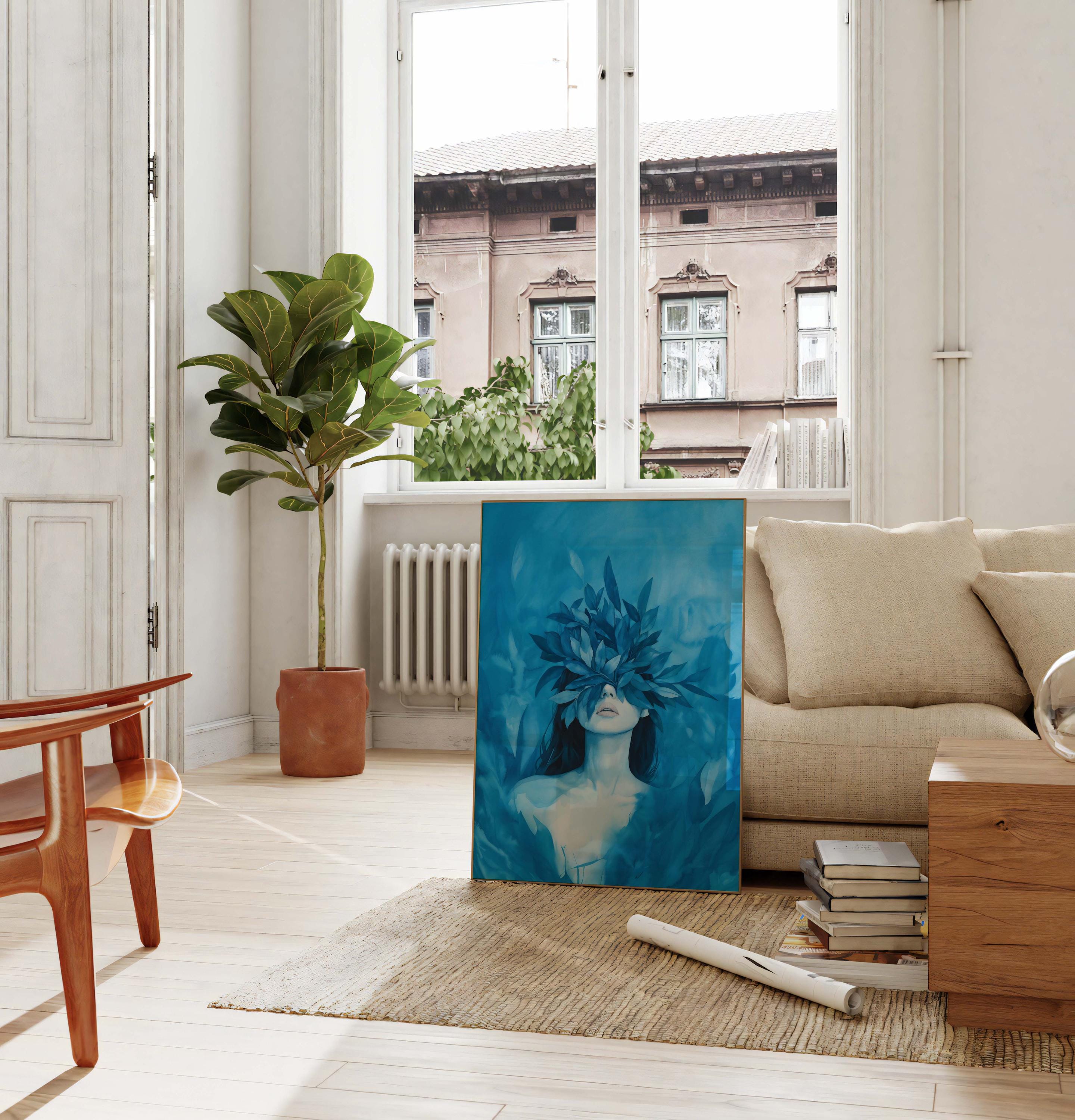 Surreal Blue Woman Print Blue Feminine Wall Art Modern Abstract Wall ...