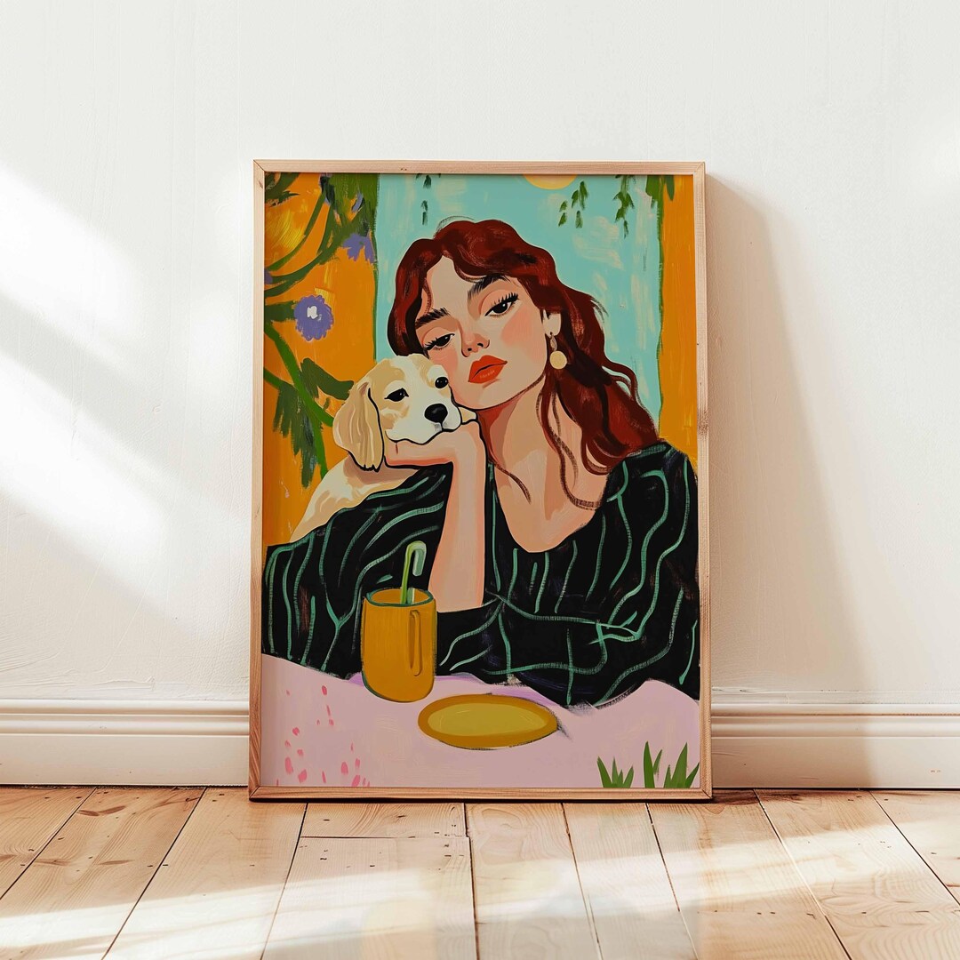 Eclectic Fashion Wall Art Feminine Portrait Print Woman and Dog ...