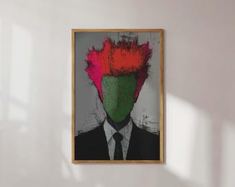 Psychedelisch surrealistisch portret | Abstracte trippy muurkunst | Moderne pop-artprint | Kleurrijk expressionistisch schilderij | Gespannen woondecoratie
