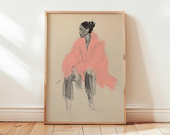 Modeschets muurkunst minimalistisch figuratief tekening chique vrouw print moderne lijnkunst poster abstracte mode illustratie pastelkunstwerk