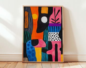 Eklektische moderne Kunst lebendiges Kunstwerk Bunte abstrakte Kunst Großes maximalistisches abstraktes Werk Lebendige bunte Kunst Bunte Geometrische Kunst