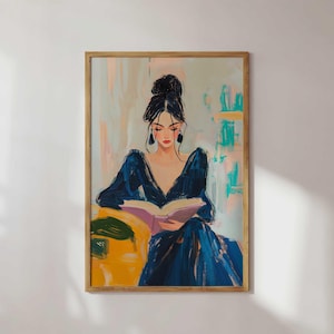 Book Lover Art Print Cozy Reading Wall Art Abstract Woman with Book Literary Decor Bookish Aesthetic Poster Feminine Modern Wall Art