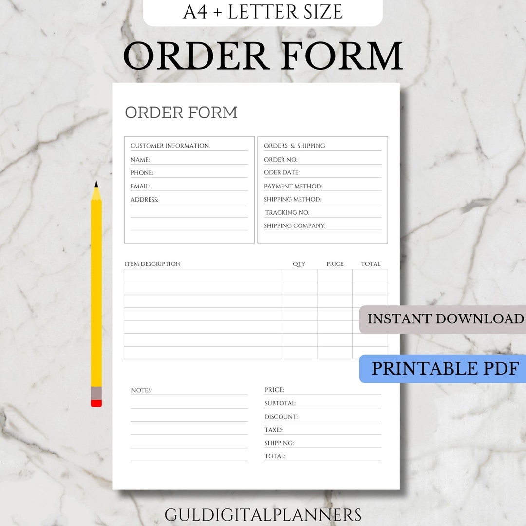 Fillable Order Form Template Printable Order Form for Small - Etsy