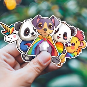 Pride Stickers of Rainbow Animals | Bubble-free stickers | LGBTQ+ Pride Accessories | Gift | Kids stickers | Gay | Cute | Queer | Happy