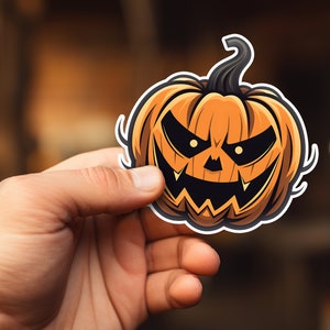 Halloween Pumpkin Face Sticker - Fun and Spooky Flat Design - Bubble-free stickers