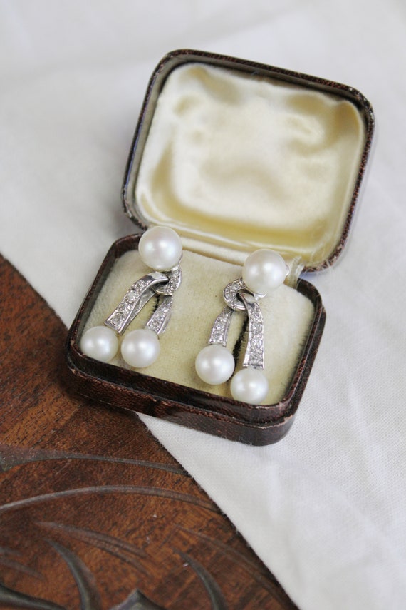 Vintage Pearl and Diamond Earrings | 1940 - 1950 … - image 1