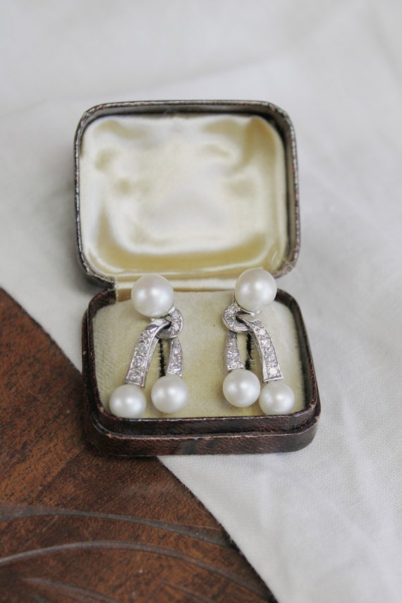 Vintage Pearl and Diamond Earrings | 1940 - 1950 … - image 2