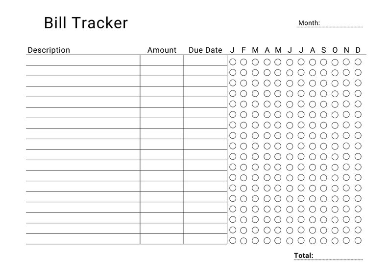 Monthly Bill Tracker Printable, Bill Payment Checklist, Bill Organizer