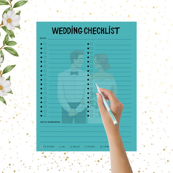 Wedding Checklist, Wedding Digital Planner, Printable Wedding Planner Page, Printable Wedding Checklist, Planner Pdf Printable