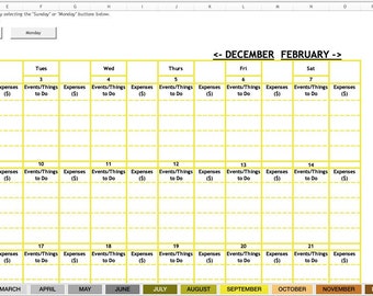 12 Month Excel Calendar Template Calendar Planner - Etsy