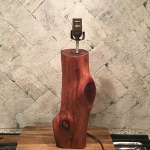 Handcrafted cedar log lamp