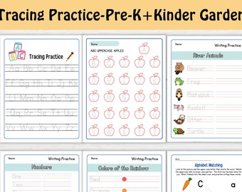 Preschool + Kindergarten Learning | 15 pages Printable Activity Worksheets | ABC Tracing Practice | Alphabet Tracing