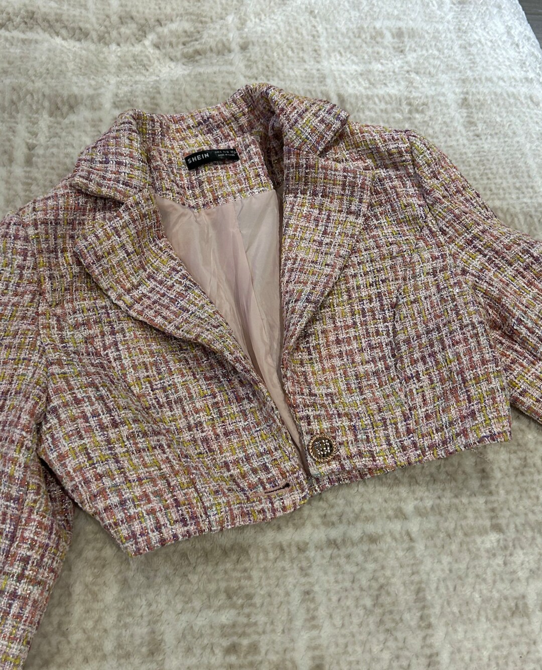 Cropped Pastel Tweed Blazer