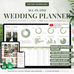 Ultimate Wedding Planner Spreadsheet: Budget, Guest List, Checklist (Google Sheets & Excel)