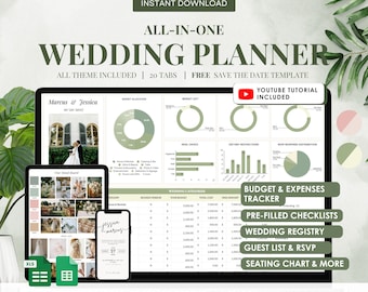 Ultimate Wedding Planner Spreadsheet: Budget, Guest List, Checklist (Google Sheets & Excel)