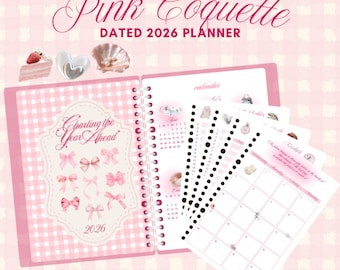 Pink Coquette 2026 Planner | Editable Canva Template | Printable Feminine Life Organizer