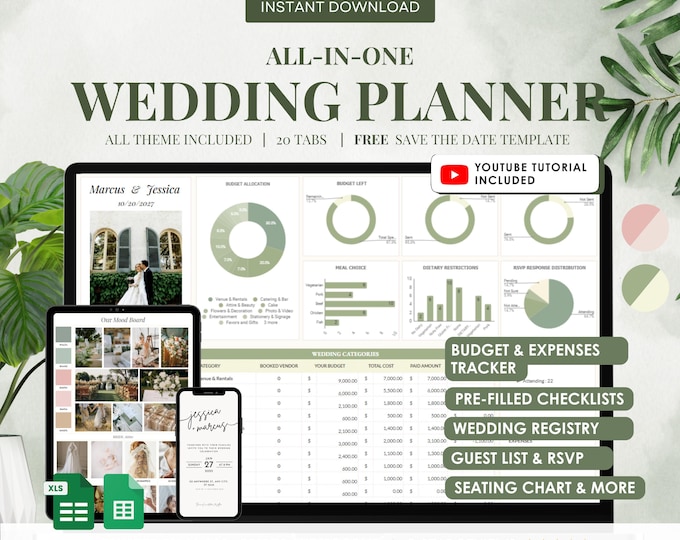 Featured listing image: Digital Wedding Planner | Google Sheets Spreadsheet Tool (Instant Download)