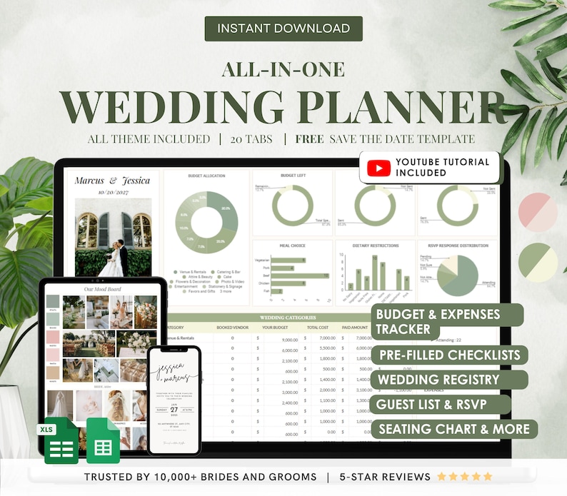 Digital Wedding Planner | Google Sheets Spreadsheet Tool (Instant Download) image 1
