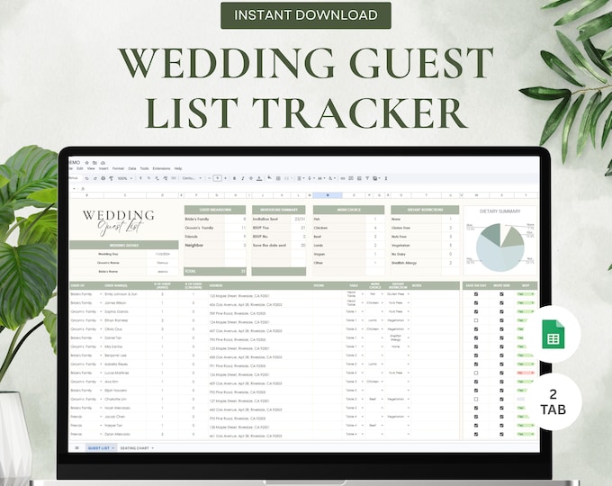 Featured listing image: Wedding Guest List Tracker | Google Sheets Template (Digital Download)