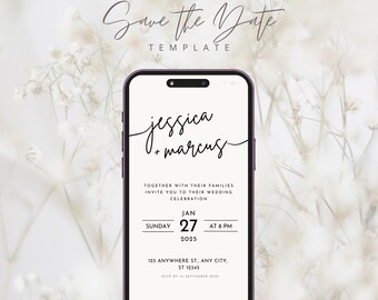 Minimalist Wedding Save the Date Canva Template (Digital Download)