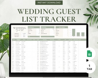 Wedding Guest List Spreadsheet Template | Wedding Guest List Google Sheets | Digital Guest List for Wedding Event 2024