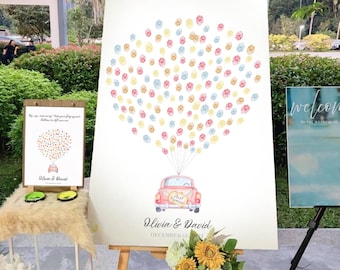 Bridal Car Thumbprint Guest Book: Wedding Keepsake (Canva Template Digital Download)