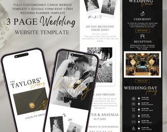 Editable Black & Gold Wedding RSVP Website Template | Canva Wedding Landing Page