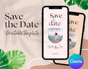 Tropical Beach Save the Date Template: Canva Editable (Digital)