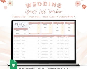 New Wedding Guest List Spreadsheet Template, Wedding Guest List Google Sheets, Digital Guest List for Wedding, Wedding Guest List Tracker