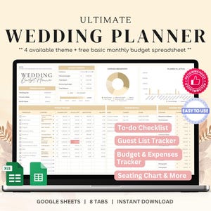 Den ultimata mallen för digital bröllopsplanering | Google Sheets Budget + Gästlista + Bröllopschecklista
