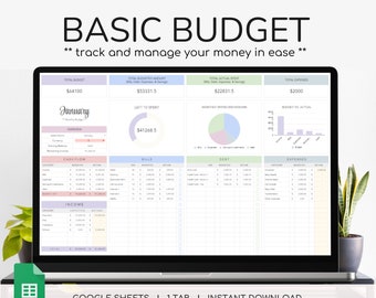 Monthly Budget Spreadsheet: Basic Budget Planner (Digital Download)