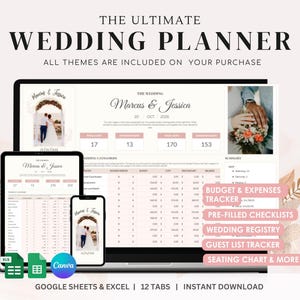 Ultieme tool voor bruiloftplanning | Digitale planner met budget- en gastentracker | Google Spreadsheets-indeling
