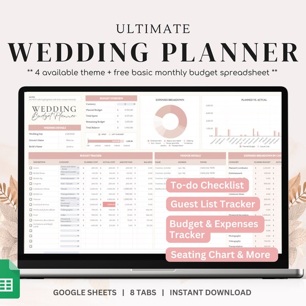 Ultimate Wedding Planner Spreadsheet | Digital Wedding Budget Planner | Wedding Checklist Google Sheets | Wedding Budget | Wedding Planner