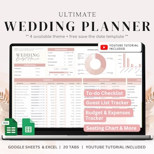 Wedding Planner Spreadsheet | Digital Wedding Budget Planner | Wedding Checklist Google Sheets | Wedding Budget | Wedding Planner