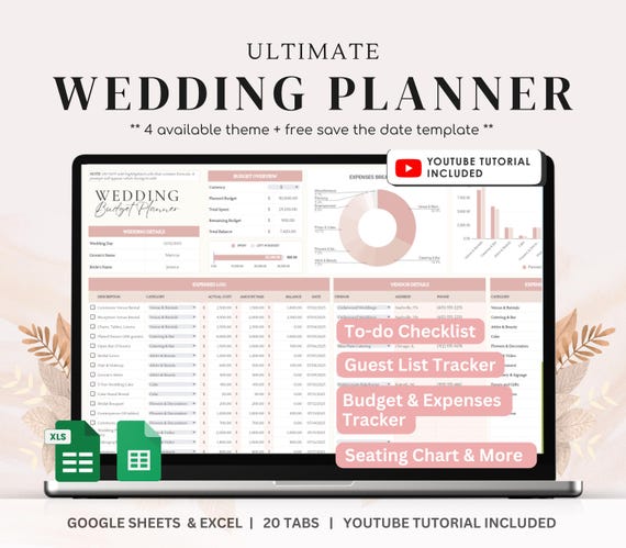 Wedding Planner Spreadsheet | Digital Wedding Budget Planner | Wedding Checklist Google Sheets | Wedding Budget | Wedding Planner