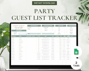 Party Guest List Spreadsheet,  Any Event Guest List Spreadsheet, Digital Guest List, Guest List Seating Chart, Birthday Guest List Template