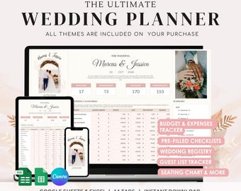 Ultimate Wedding Planner Spreadsheet: Elegant Google Sheets Template (Digital Download