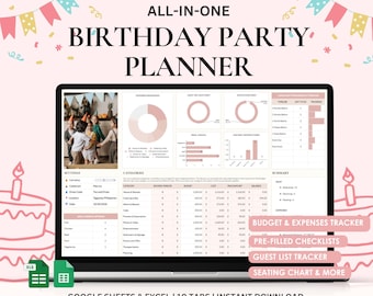 Birthday Party Planner Spreadsheet: Google Sheets & Excel (Digital Download)