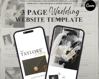 Black & Gold Wedding Website Template | Editable Canva Wedding Website | Digital Wedding Invitation | RSVP Wedding Website