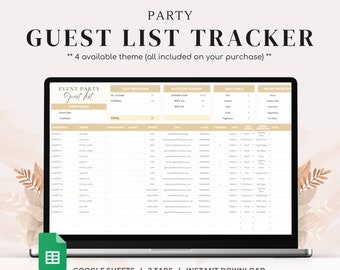 Party Guest List Spreadsheet: Event Seating Chart (Digital Download)