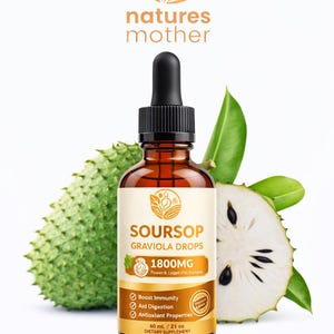 100% Pure Graviola Soursop Liquid Drops 1800mg Fruit & Leaf Herbal Extract 60ml High Potency
