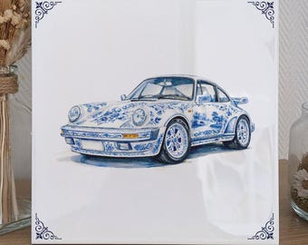 Delftblå kakel Porsche 911 bilsamling vintage retro konstdekoration gåva Amsterdam