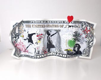 Banksy metal dollar bill graffiti sculpture street art pop decoration vintage