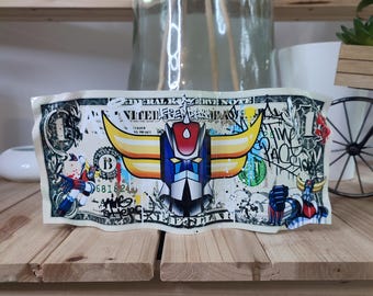 Goldorak Grendizer metal dollar bill sculpture, street art pop decoration, painting