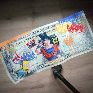 Skulptur Banknote Dollar SonGoku Kakarot DBZ in Metall Street Art