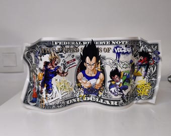 Dollar Bill Metal Vegeta Dragon Ball DBZ Sculpture Luxury Street Art Pop Culture Geek Graffiti Manga Anime