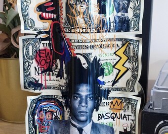 One dollar bill, metal Basquiat, street art, pop decoration