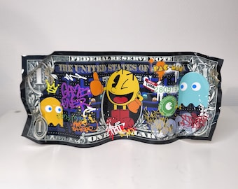 Dollar Bill, Metal Pacman Sculpture, Luxury Street Art, Pop Culture, Geek Graffiti, Video Games, Anime