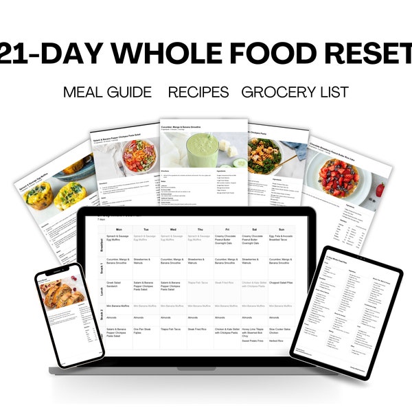 21-Day Whole Food Reset, Meal Plan, Meal Guide, Nutrition, Recipes, Cooking, Whole Food Recipes, Healthy Eating