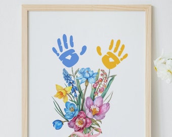 Muttertag Handabdruck Kunst Handwerk, Blumen Handabdruck Handwerk Kunst, Blumenstrauß, personalisiertes Muttertagsgeschenk von Kindern, erstes Muttertagsgeschenk